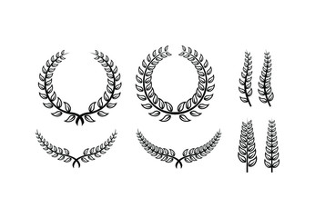 collection of Laurel Leaf crown branch black logo icon design vector illustration