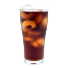 Soda glass with ice cubes isolated on white background