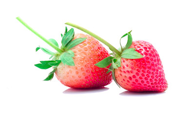 Strawberries with leaves. Isolated on a white background.