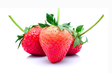 Strawberries with leaves. Isolated on a white background.