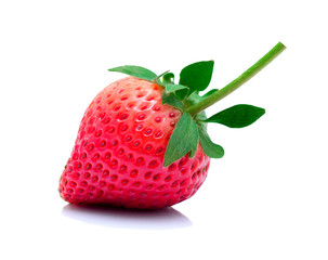 Strawberries with leaves. Isolated on a white background.