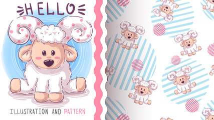 Pretty teddy sheep - seamless pattern