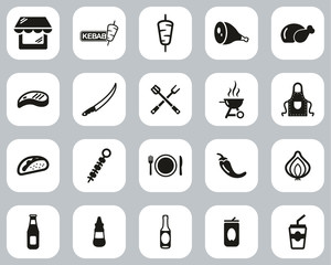 Kebab Or Kebab Shop Icons Black & White Flat Design Set Big