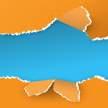 Square Orange Paper Tear With Blue Copy Space.