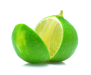 Limes  with slices isolated on white background.