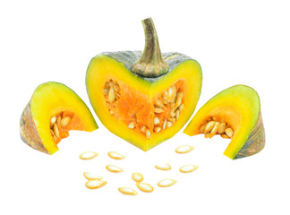 Green Pumpkin with sliced isolated on white background.