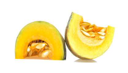 Green pumpkin slice isolated on the white background.