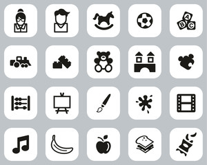 Kindergarten Or Day Care Icons Black & White Flat Design Set Big