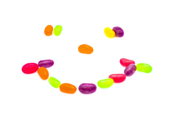 Jelly beans on white background.