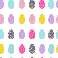 Seamless color easter eggs pattern background. Easter eggs icons in pink.