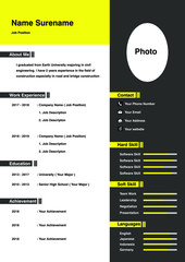 Professional cv gray and yellow theme template