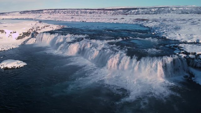 Waterfall drone video in Iceland - Faxifoss or Faxi falls