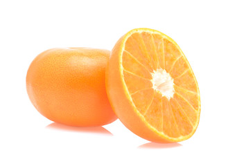  Orange fruit with slice isolated on white background.