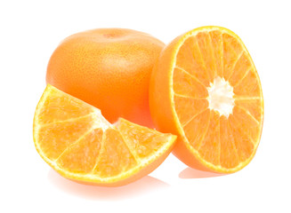 Orange fruit with slice isolated on white background.