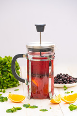 fruit tea with spices. mulled wine. tea kettle.