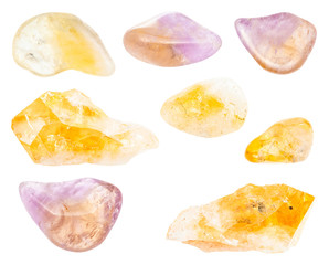 set of various Citrine gemstones isolated on white