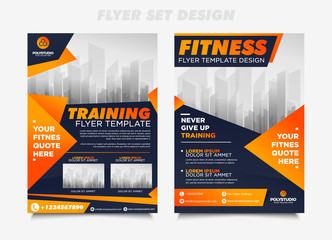 Business fitness Flyer set orange color vector design corporate template design for annual report company leaflet cover