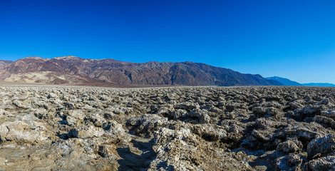 View over fissured surface of Devils Golf Course in the Death Valley in winter