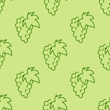 Seamless pattern, bunch of grapes , silhouette of berries and leaves. One line drawing. Hand-drawn vector illustration. Wallpaper, textiles, packaging and other surfaces