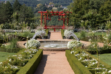 White garden in the picturesque Jardins du Manoir d Eyrignac in Dordogne. France