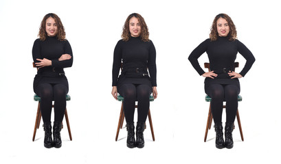 woman sitting in a front chair on white