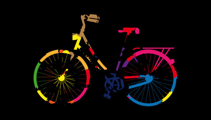 Fototapeta premium Painted Bicycle With Colored Blobs - Colorful Illustration - Iso