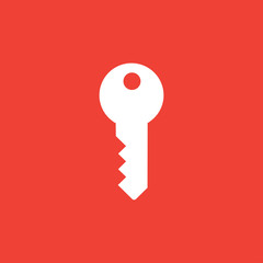 Key Icon On Red Background. Red Flat Style Vector Illustration