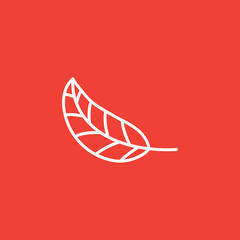 Leaf Line Icon On Red Background. Red Flat Style Vector Illustration