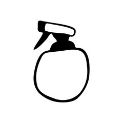 Hand drawn sprayer, garden tools on a white isolated background. Doodle, simple outline illustration. It can be used for decoration of textile, paper.