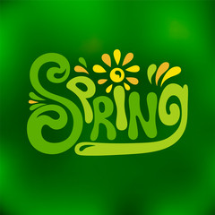 Lettering spring with abstract elements.Inscription for greeting cards, invitations.