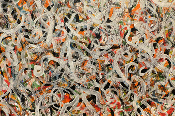 Sketch with white and orange curls.  Chaotic set of lines.