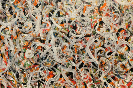 Sketch with white and orange curls.  Chaotic set of lines.