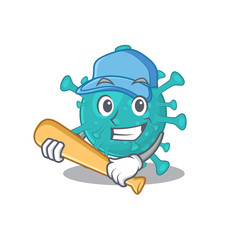 Mascot design style of corona zygote virus with baseball stick