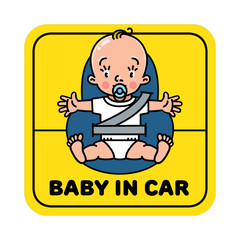 Baby in car seat. Back window sticker or sign