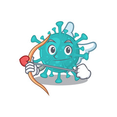 Romantic picture of corona zygote virus Cupid cartoon character with arrow and wings