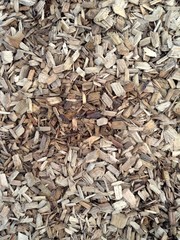 Close up of wet and musty bark mulch as the surface of a playground in a winter scenery