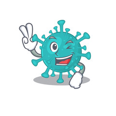 Cheerful corona zygote virus mascot design with two fingers