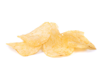 Handful of yellow potato chips