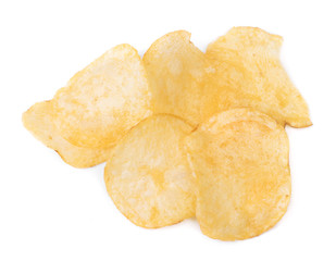 Handful of yellow potato chips