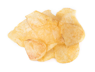Handful of yellow potato chips
