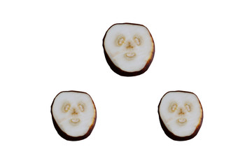 slices of apple on plate isolated on white