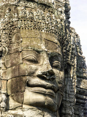 Gros plans d'une tour au 4 visages du temple Bayon, Angkor - Cambodge.