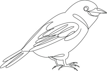 Continuous single-line vector portrait of a little bird. Black and white vector illustration.