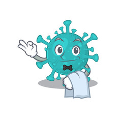 A design of corona zygote virus cartoon character working as waiter