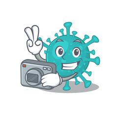 Corona zygote virus mascot design as a professional photographer with a camera