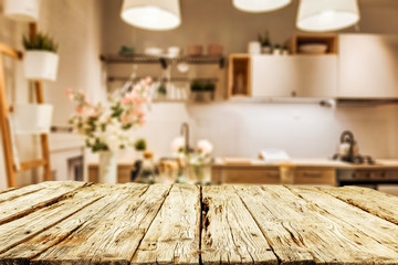 desk of free space and kitchen interior 