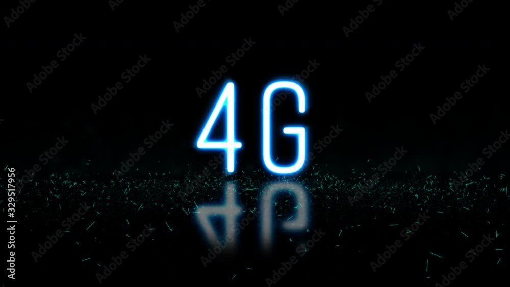 Poster 4g neon with sparkling light signage random opening. footage typographic title for mobile technology