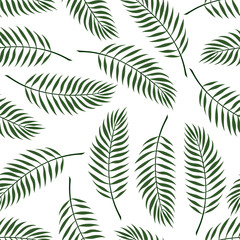 Seamless pattern with palm leaves on white background.