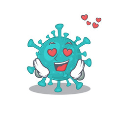 cute corona zygote virus cartoon character showing a falling in love face