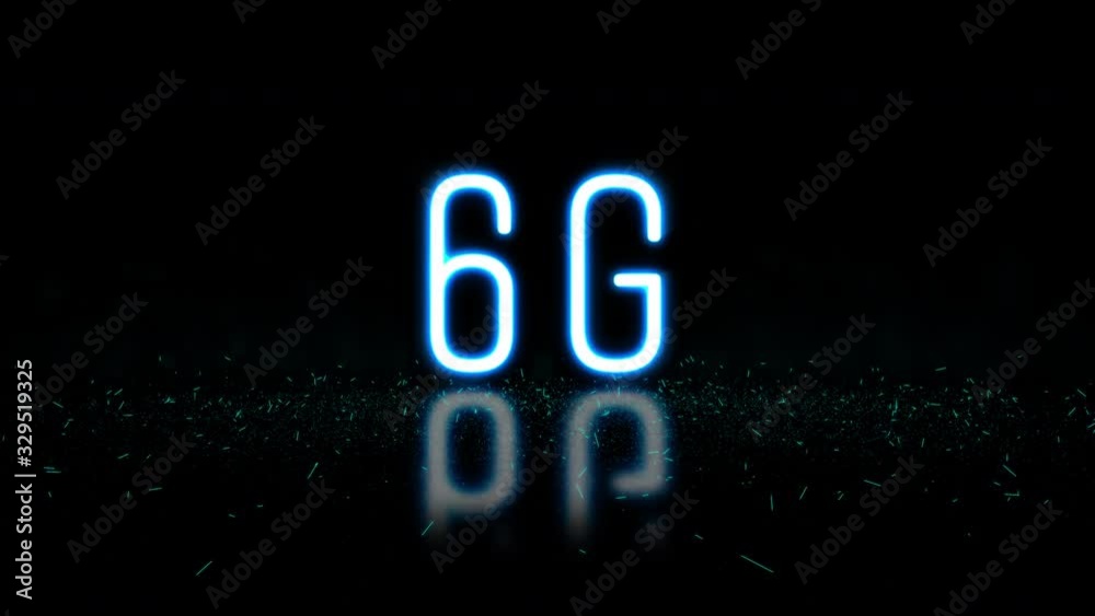 Poster 6G neon with sparkling light signage random opening. footage typographic title for mobile technology and network.